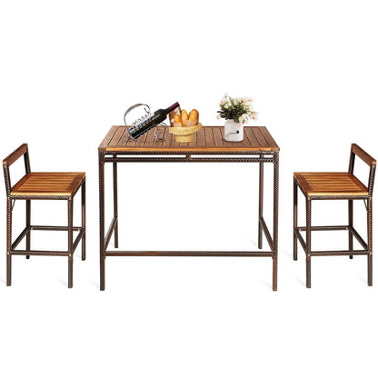 3 Pieces Patio Rattan Wicker Bar Dining Furniture Set, Natural Patio Bar Furniture   at Gallery Canada