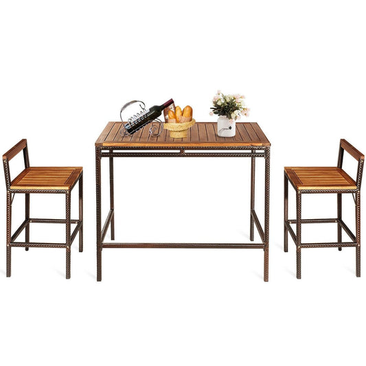 3 Pieces Patio Rattan Wicker Bar Dining Furniture Set, Natural - Gallery Canada