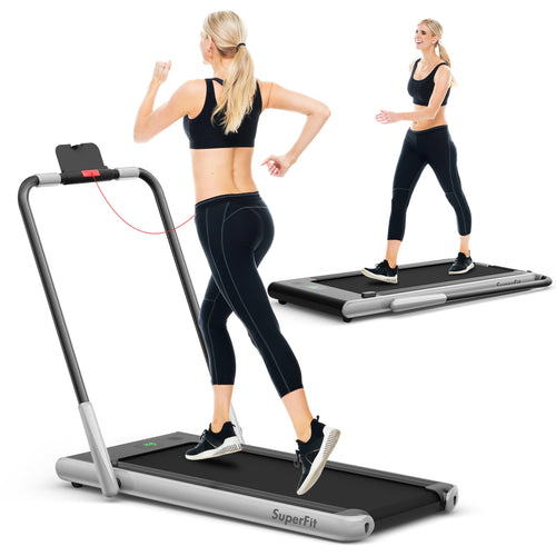 2-in-1 Folding Treadmill with Remote Control and LED Display, Silver