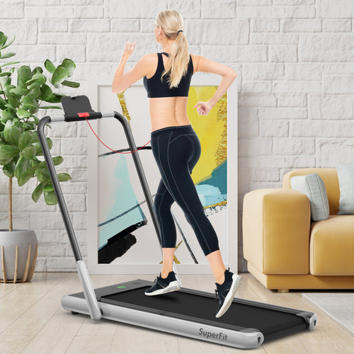2-in-1 Folding Treadmill with Remote Control and LED Display, Silver
