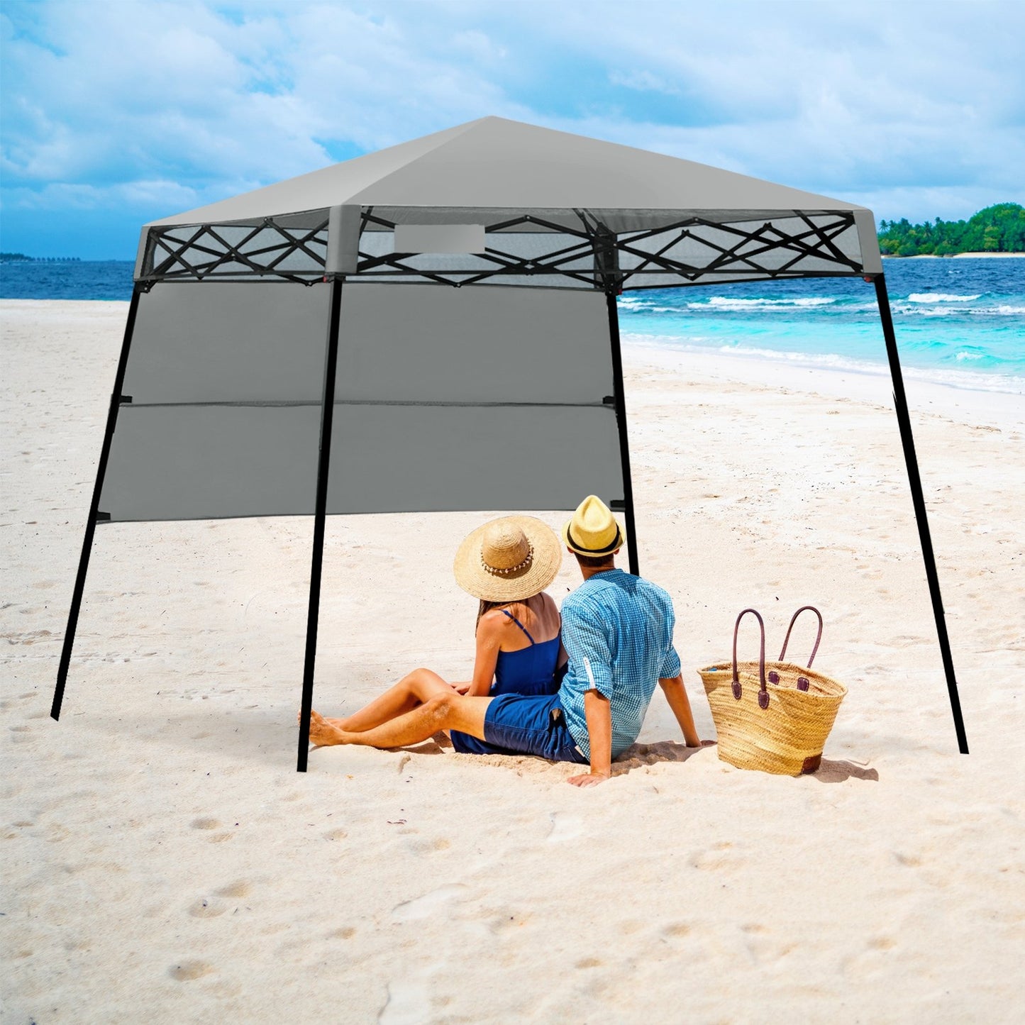 7 x 7 Feet Sland Adjustable Portable Canopy Tent with Backpack, Gray Canopies   at Gallery Canada