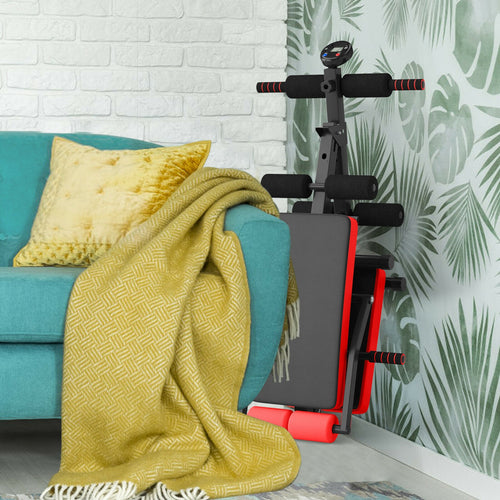 Multi-Functional Foldable Weight Bench Adjustable Sit-up Board with Monitor, Red
