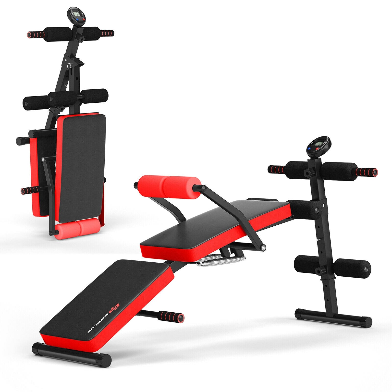 Multi-Functional Foldable Weight Bench Adjustable Sit-up Board with Monitor, Red Benches Racks & Bars at Gallery Canada