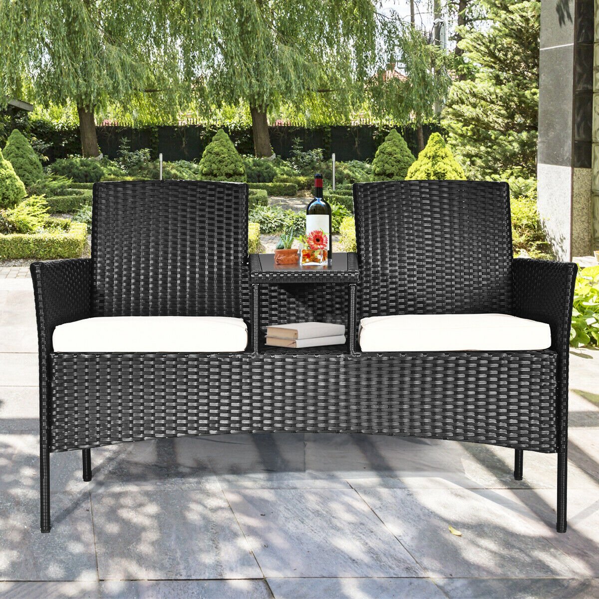 Wicker Patio Conversation Furniture Set with Removable Cushions and Table, White Patio Conversation Sets   at Gallery Canada