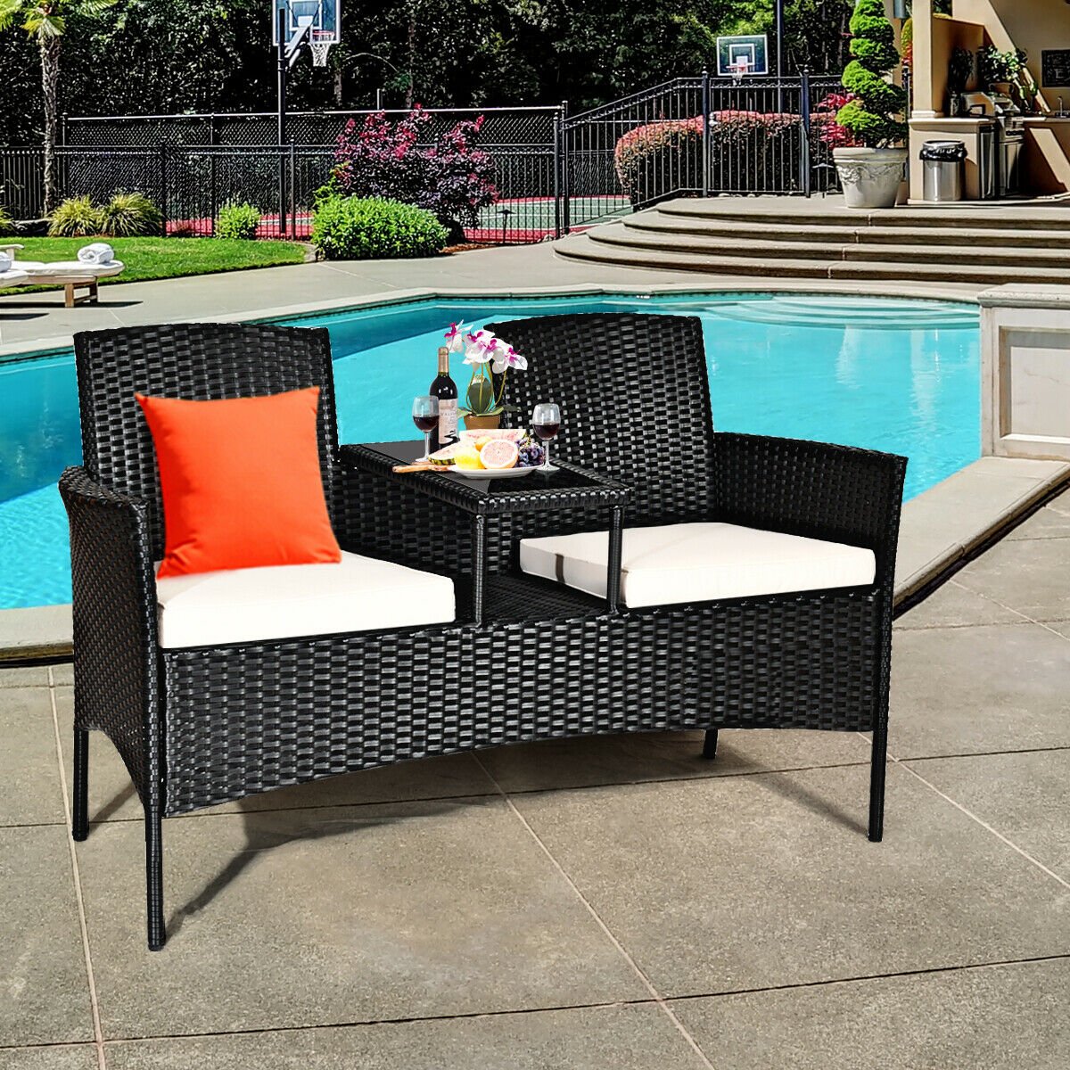 Wicker Patio Conversation Furniture Set with Removable Cushions and Table, White Patio Conversation Sets   at Gallery Canada