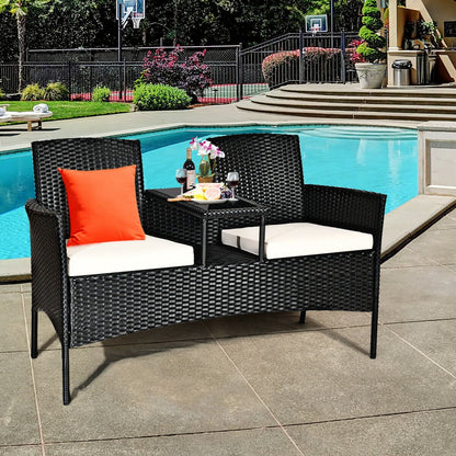 Wicker Patio Conversation Furniture Set with Removable Cushions and Table, White Patio Conversation Sets   at Gallery Canada