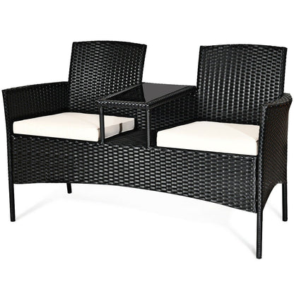 Wicker Patio Conversation Furniture Set with Removable Cushions and Table, White Patio Conversation Sets   at Gallery Canada