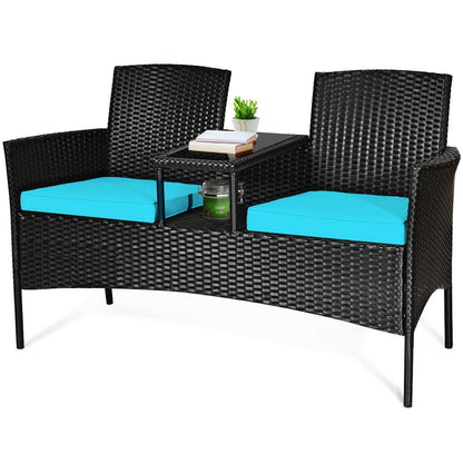 Wicker Patio Conversation Furniture Set with Removable Cushions and Table, Turquoise Patio Conversation Sets   at Gallery Canada