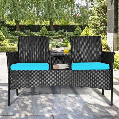 Wicker Patio Conversation Furniture Set with Removable Cushions and Table, Turquoise Patio Conversation Sets   at Gallery Canada