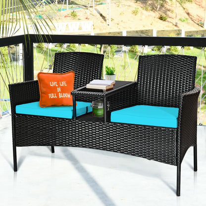 Wicker Patio Conversation Furniture Set with Removable Cushions and Table, Turquoise Patio Conversation Sets   at Gallery Canada