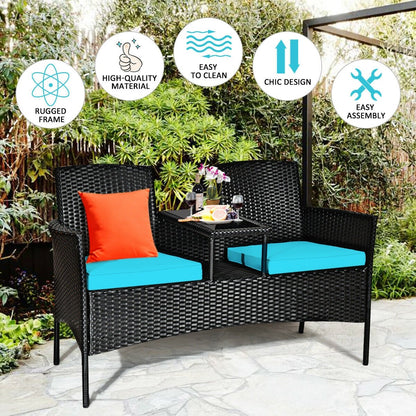 Wicker Patio Conversation Furniture Set with Removable Cushions and Table, Turquoise Patio Conversation Sets   at Gallery Canada