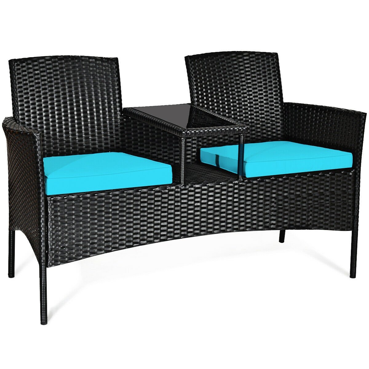 Wicker Patio Conversation Furniture Set with Removable Cushions and Table, Turquoise Patio Conversation Sets   at Gallery Canada