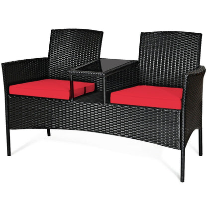 Wicker Patio Conversation Furniture Set with Removable Cushions and Table, Red Patio Conversation Sets   at Gallery Canada