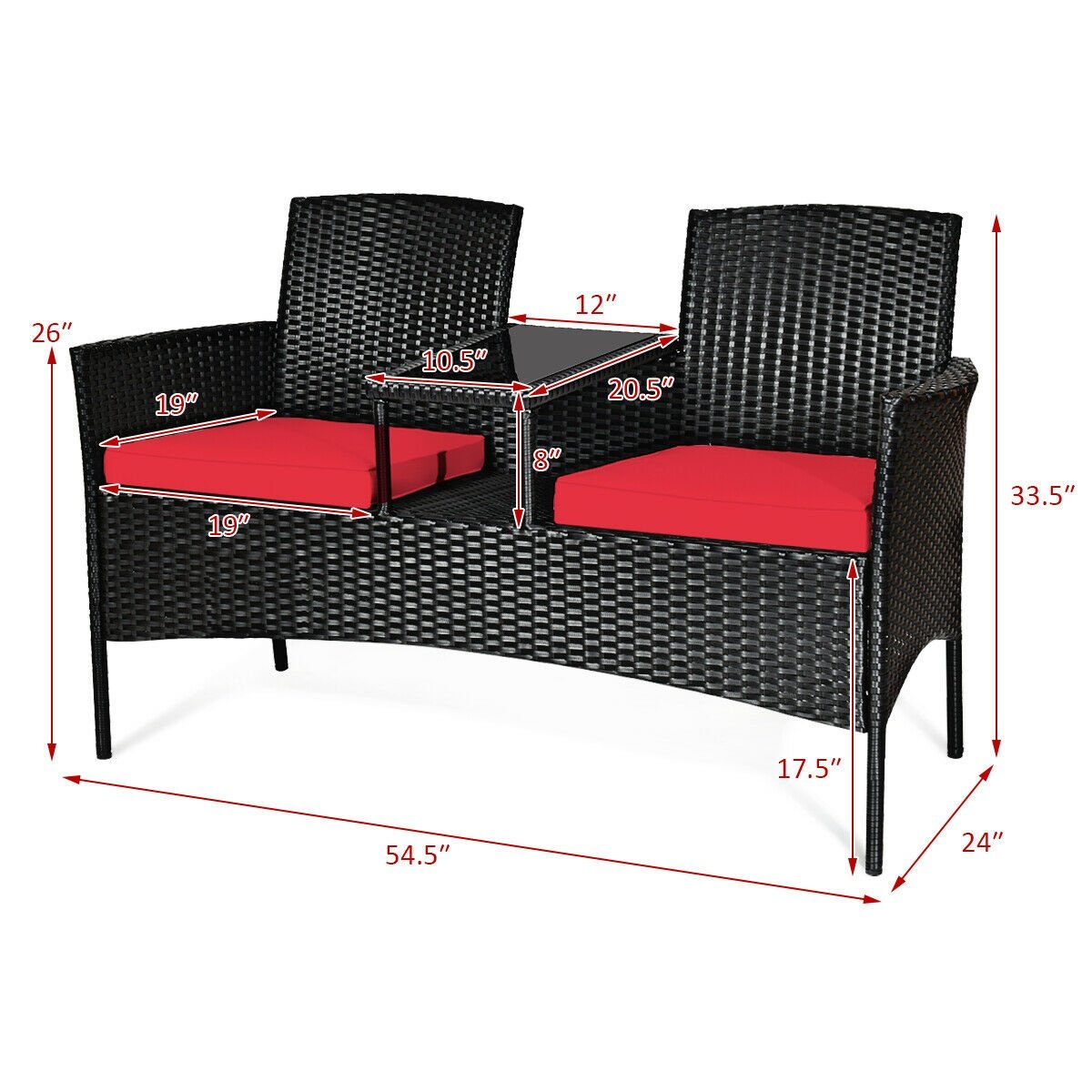 Wicker Patio Conversation Furniture Set with Removable Cushions and Table, Red Patio Conversation Sets   at Gallery Canada