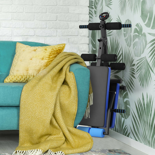 Multi-Functional Foldable Weight Bench Adjustable Sit-up Board with Monitor, Blue