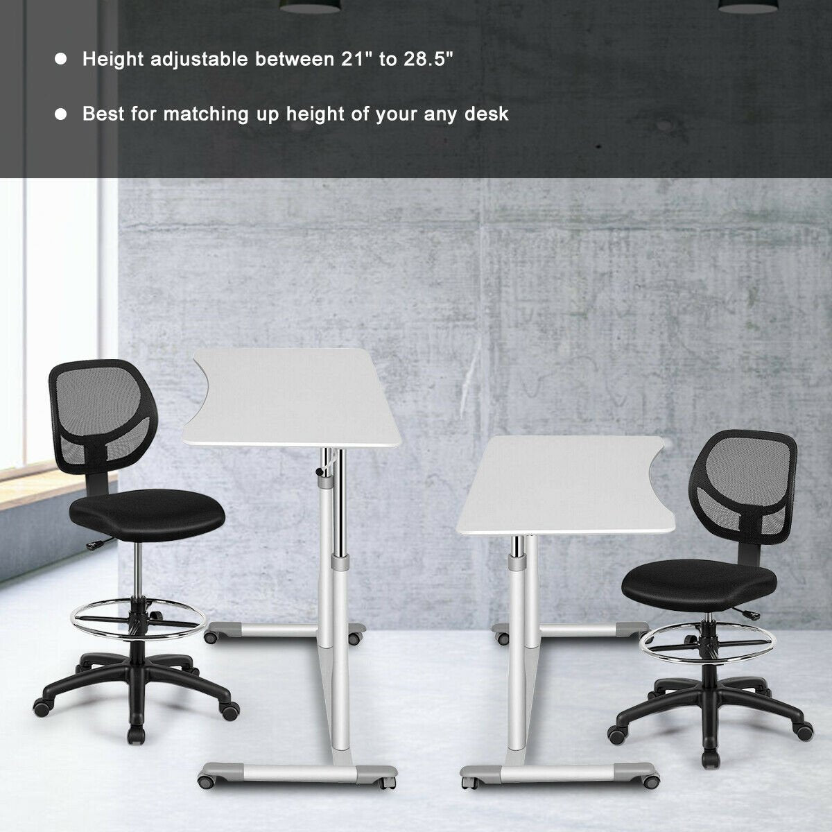 Adjustable Height Mid Back Mesh Drafting Office Chair, Black Mesh Chairs   at Gallery Canada