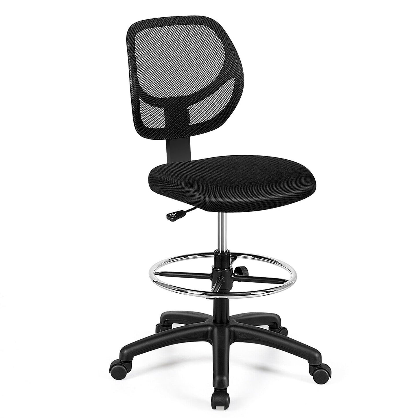 Adjustable Height Mid Back Mesh Drafting Office Chair, Black Mesh Chairs   at Gallery Canada