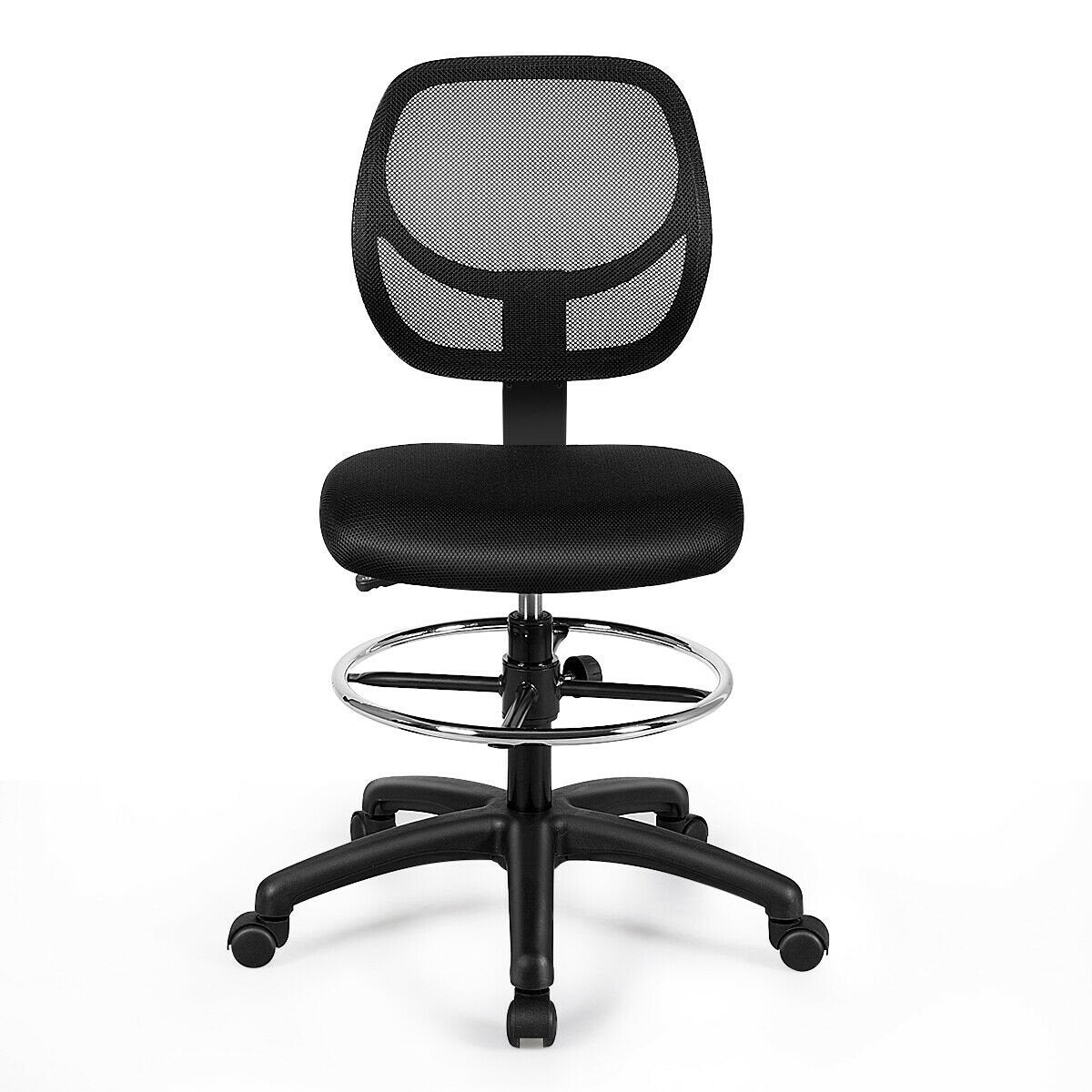 Adjustable Height Mid Back Mesh Drafting Office Chair, Black Mesh Chairs   at Gallery Canada