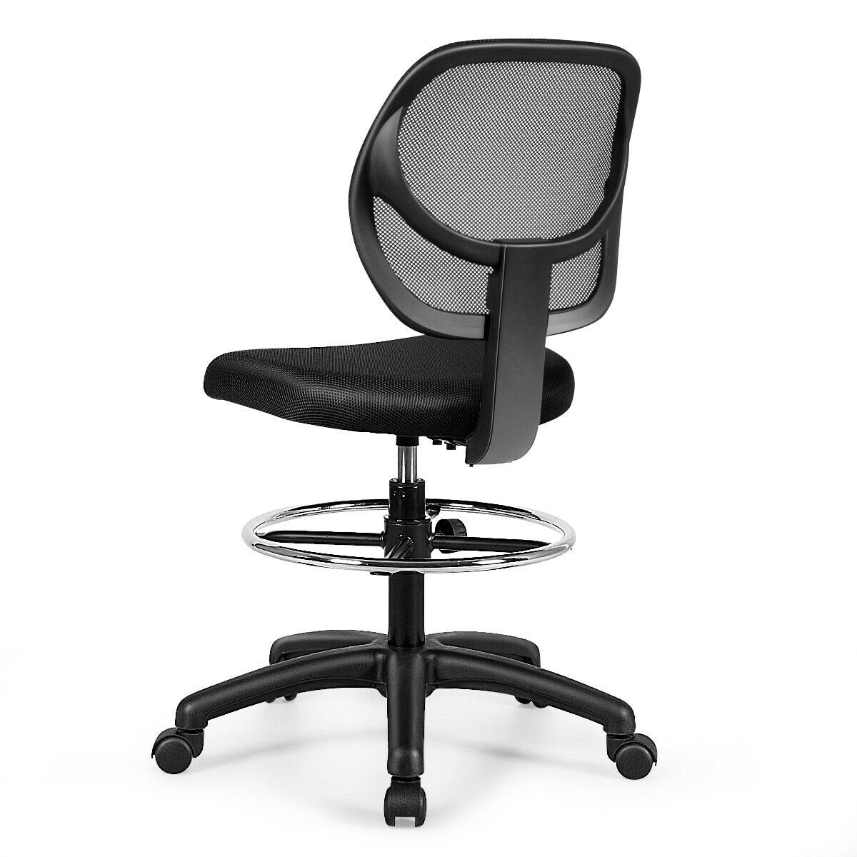 Adjustable Height Mid Back Mesh Drafting Office Chair, Black Mesh Chairs   at Gallery Canada