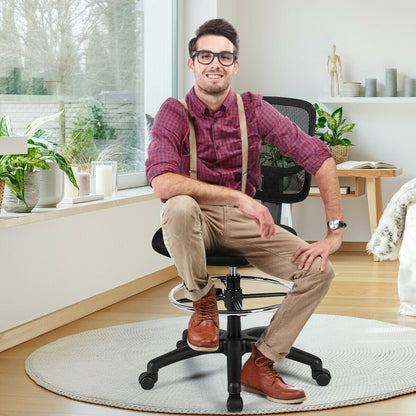 Adjustable Height Mid Back Mesh Drafting Office Chair, Black Mesh Chairs   at Gallery Canada