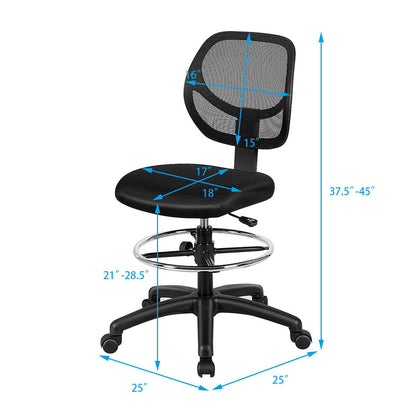 Adjustable Height Mid Back Mesh Drafting Office Chair, Black Mesh Chairs   at Gallery Canada