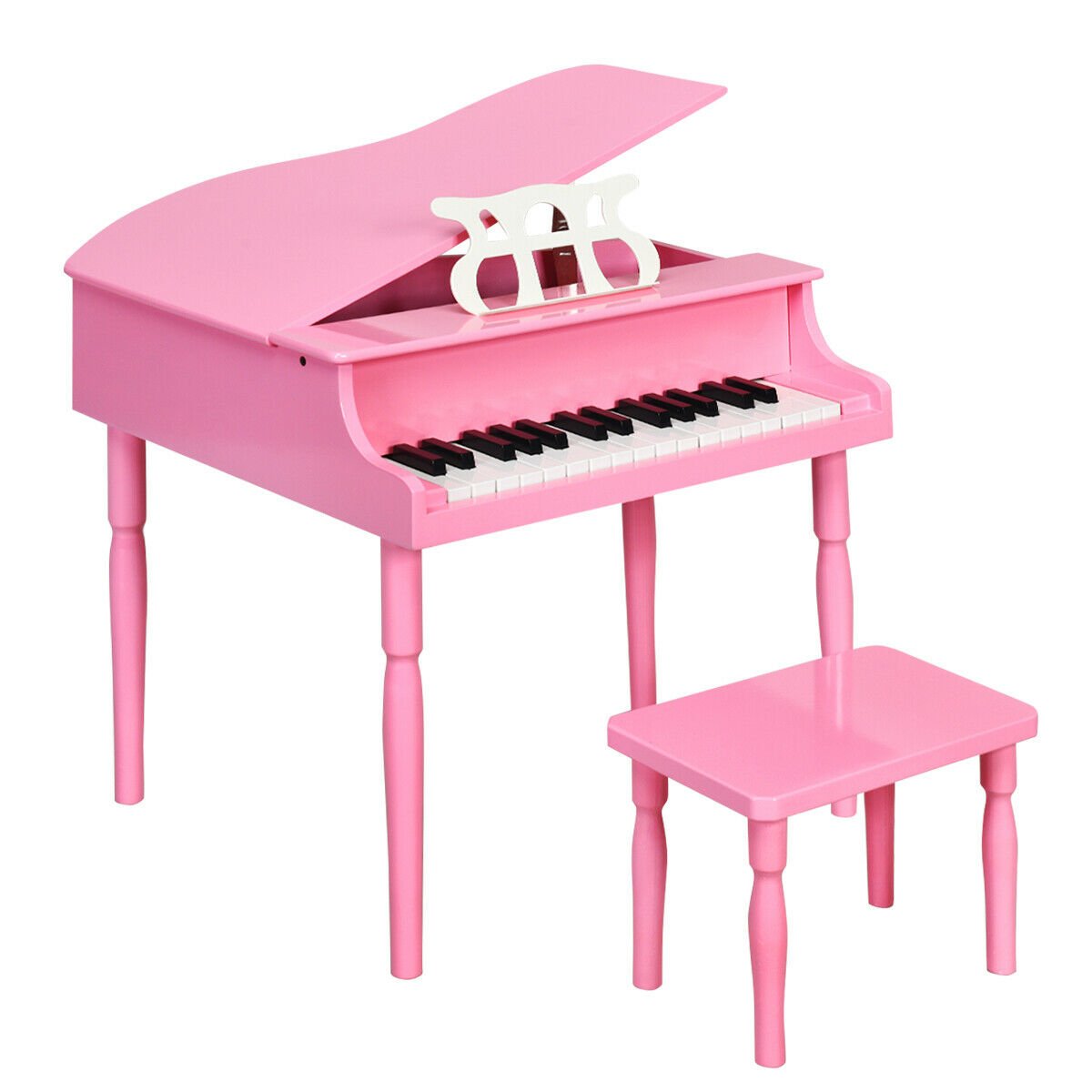 30-Key Wood Toy Kids Grand Piano with Bench and Music Rack, Pink - Gallery Canada