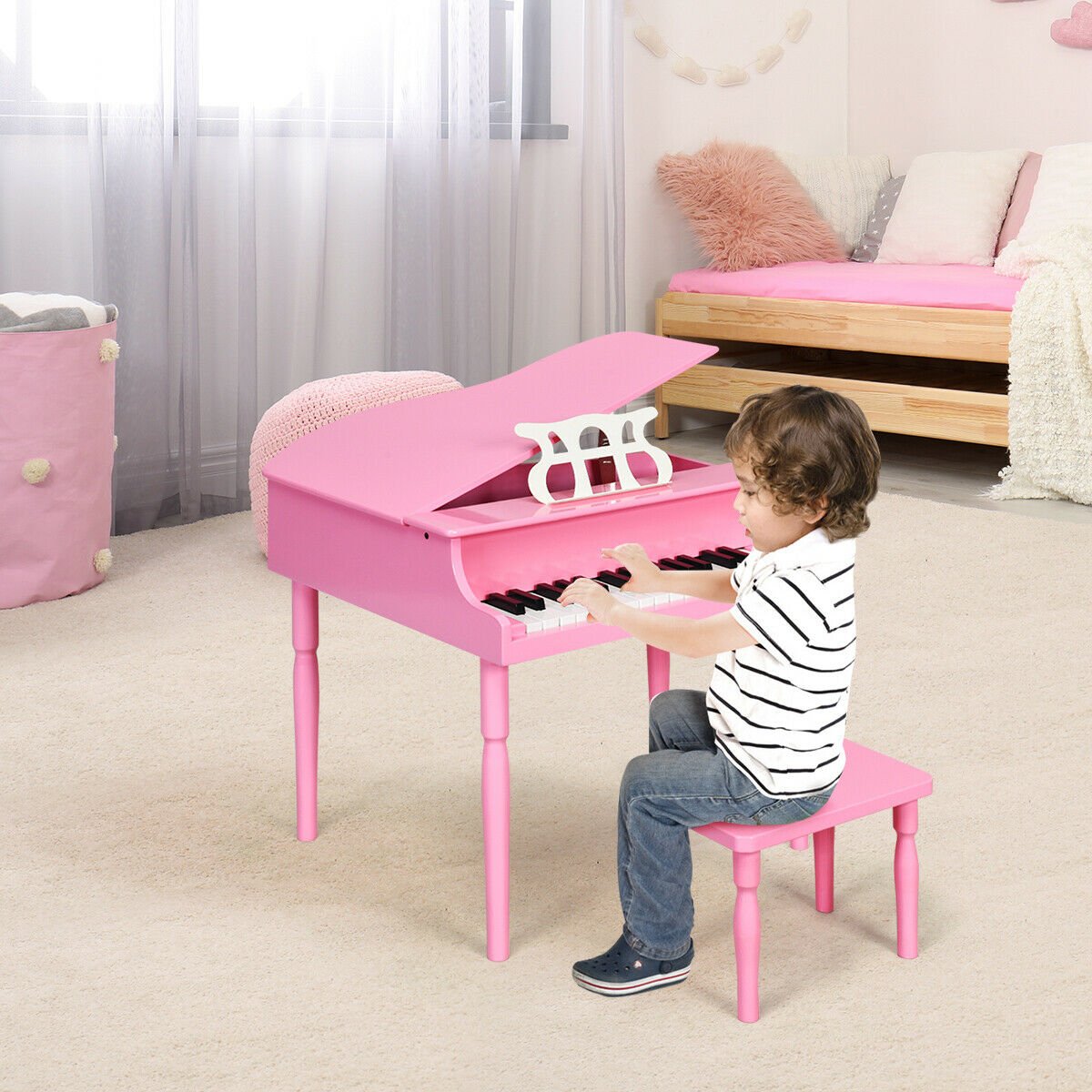 30-Key Wood Toy Kids Grand Piano with Bench and Music Rack, Pink Pianos & Keyboards   at Gallery Canada