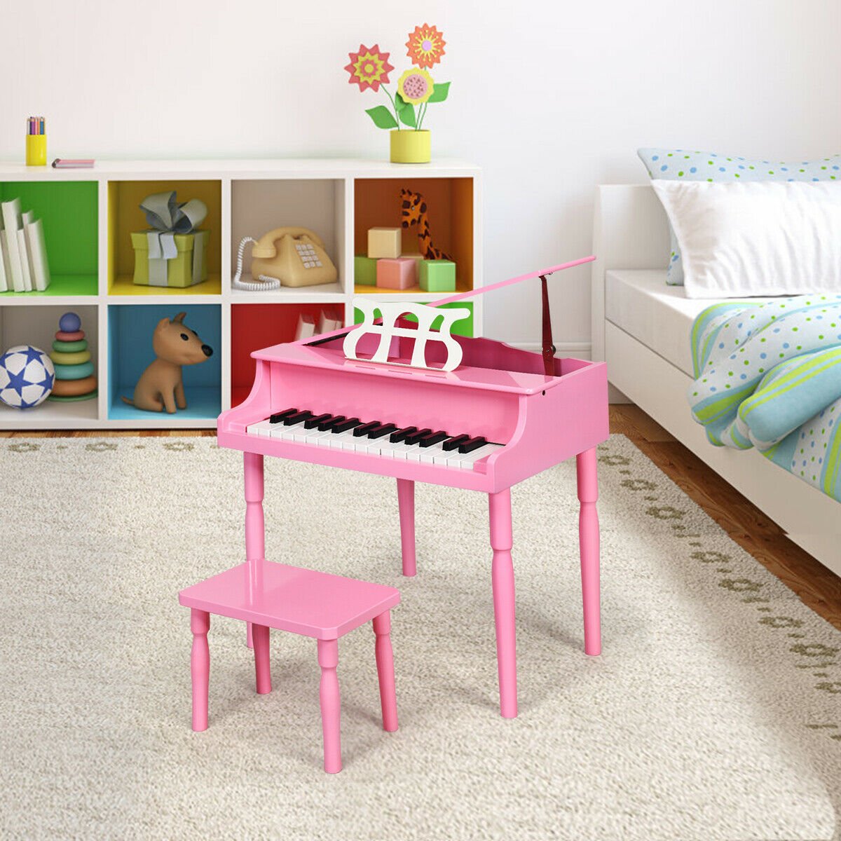 30-Key Wood Toy Kids Grand Piano with Bench and Music Rack, Pink Pianos & Keyboards   at Gallery Canada