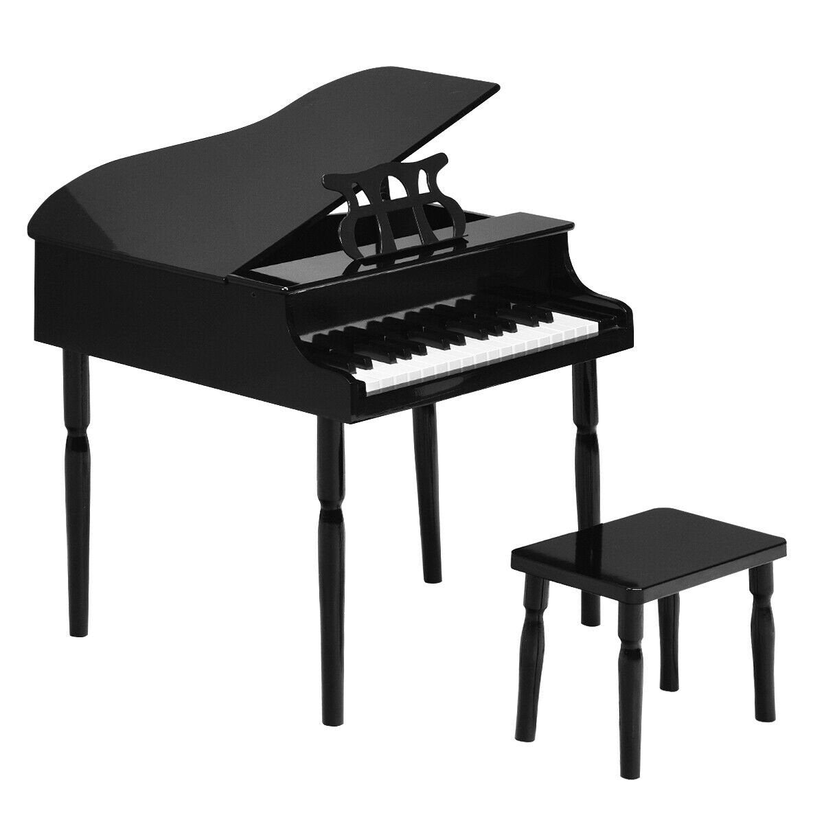 30-Key Wood Toy Kids Grand Piano with Bench and Music Rack, Black Pianos & Keyboards   at Gallery Canada