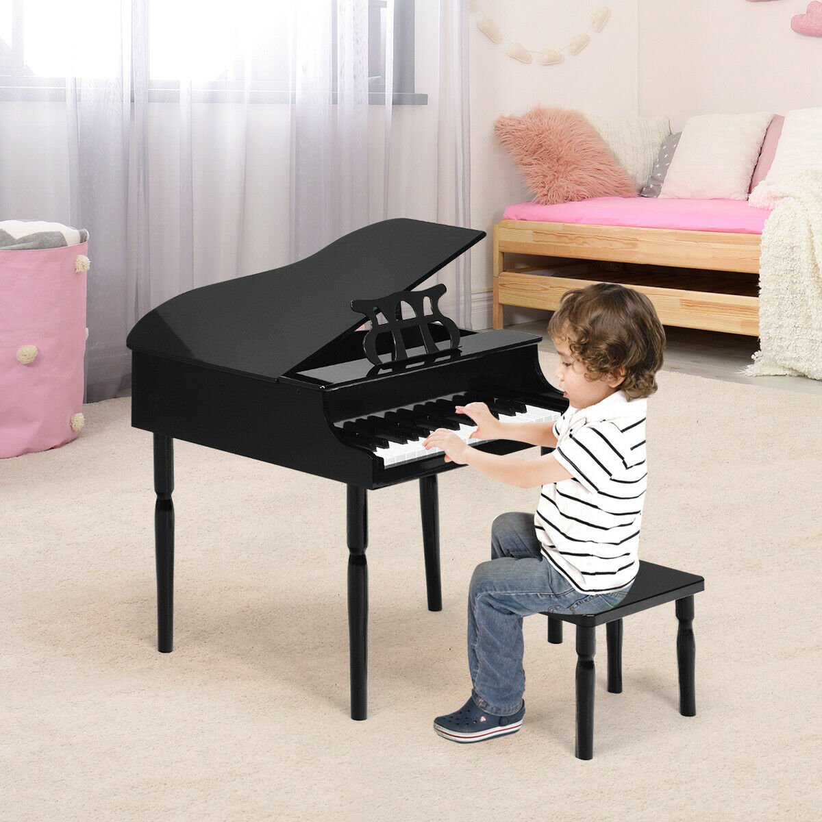 30-Key Wood Toy Kids Grand Piano with Bench and Music Rack, Black Pianos & Keyboards   at Gallery Canada