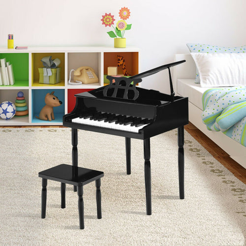 30-Key Wood Toy Kids Grand Piano with Bench and Music Rack, Black