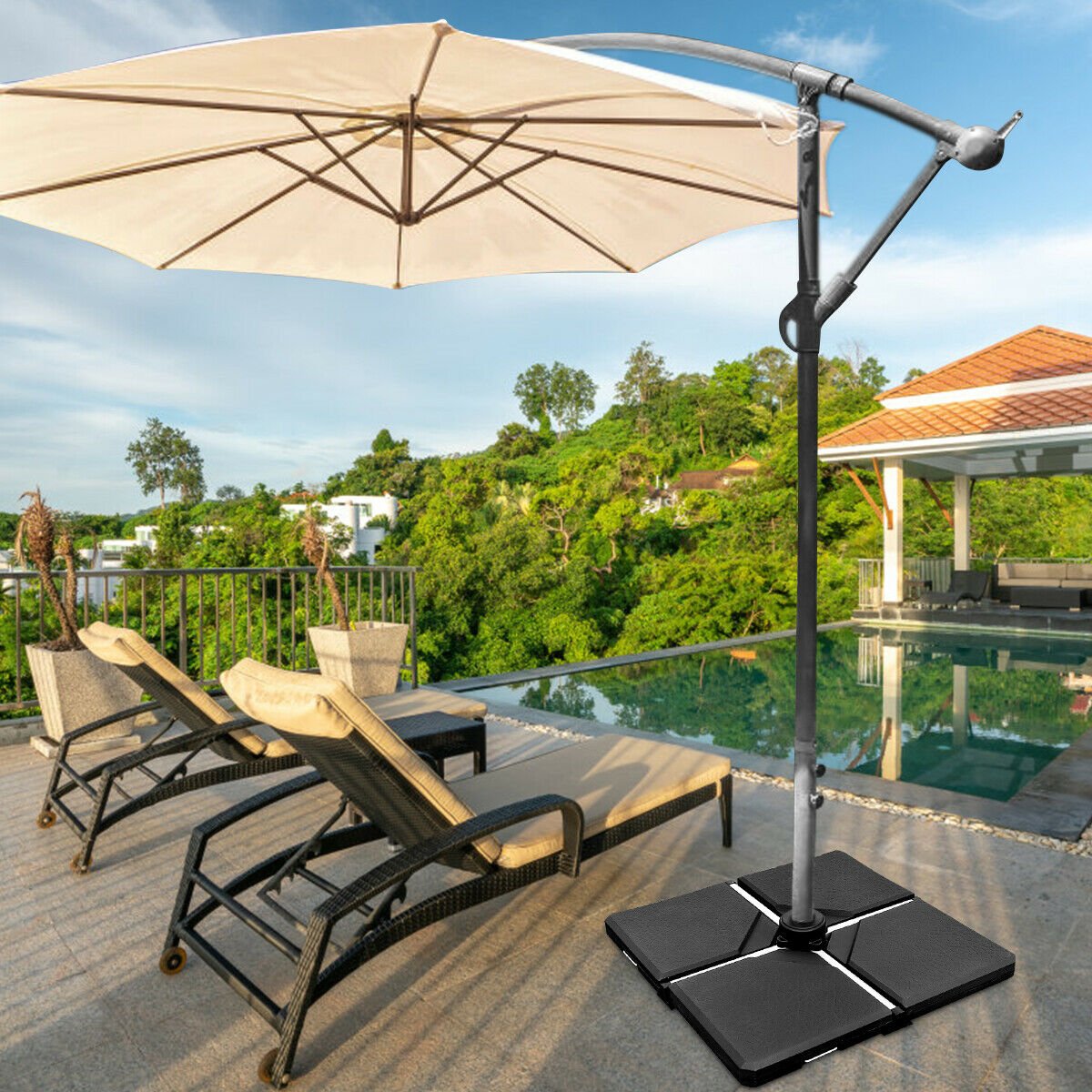 4 Pieces Square Fillable Patio Umbrella Base Set with Handle and Funnel, Black Outdoor Umbrella Bases   at Gallery Canada