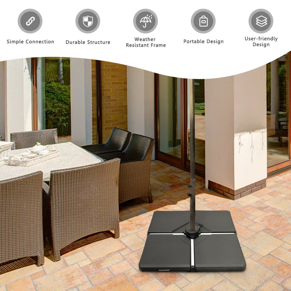 4 Pieces Square Fillable Patio Umbrella Base Set with Handle and Funnel, Black Outdoor Umbrella Bases   at Gallery Canada