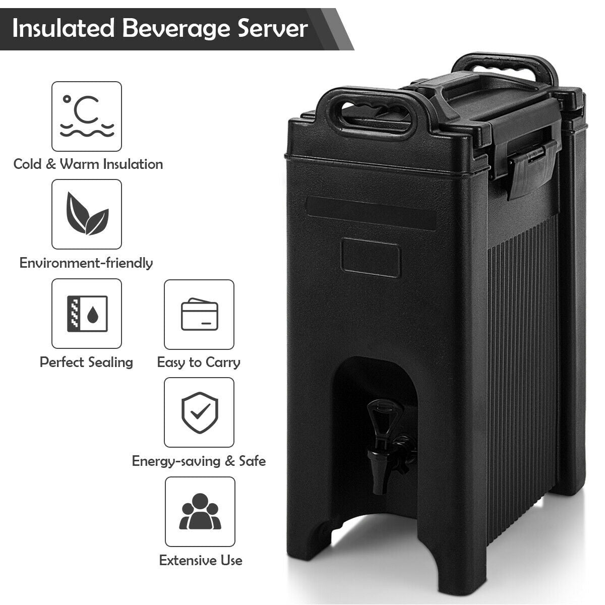 5 Gallon Insulated Beverage Server Dispenser, Black Water Dispensers at Gallery Canada