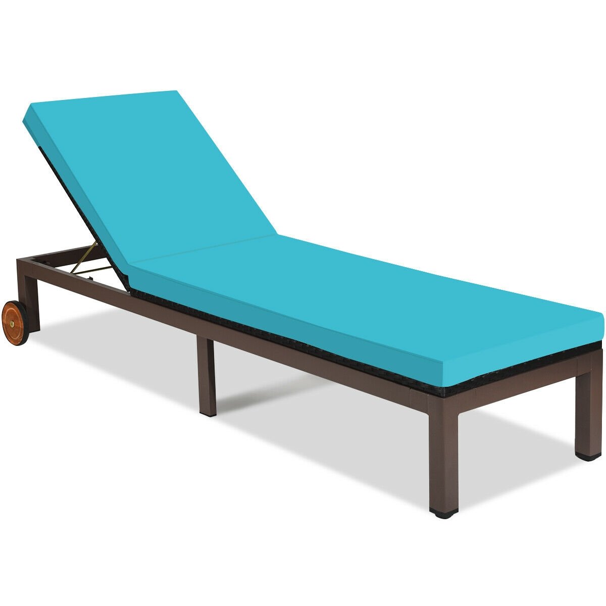 Patio Chaise Lounge Chair Outdoor Rattan Lounger Recliner Chair, Turquoise Outdoor Chaise Lounges   at Gallery Canada