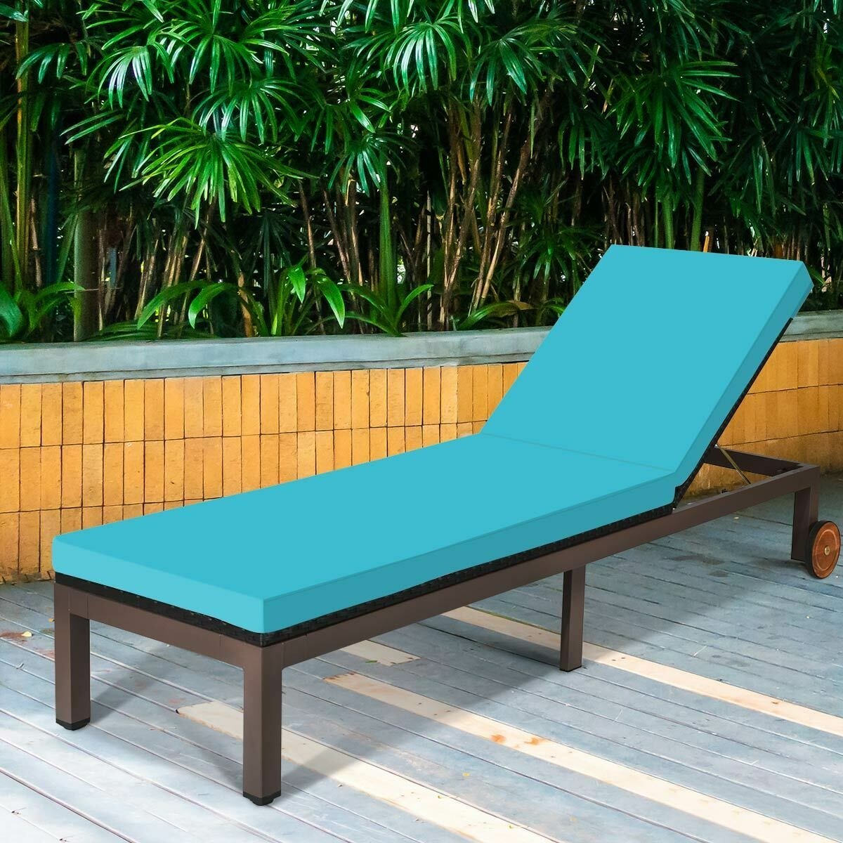 Patio Chaise Lounge Chair Outdoor Rattan Lounger Recliner Chair, Turquoise Outdoor Chaise Lounges   at Gallery Canada