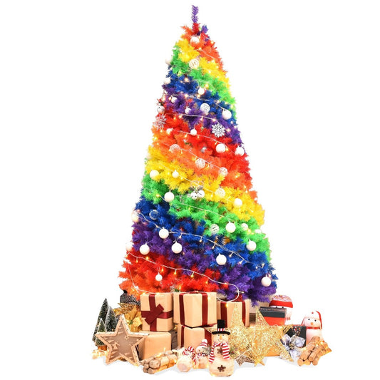 7 Feet Artificial Hinged Traditional Christmas Tree with Metal Stand, Multicolor Christmas Tree   at Gallery Canada