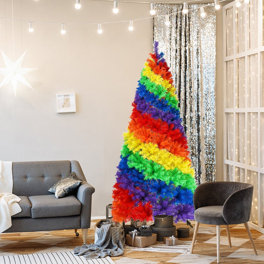 7 Feet Artificial Hinged Traditional Christmas Tree with Metal Stand, Multicolor Christmas Tree   at Gallery Canada