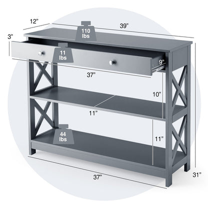 Console Table 3-Tier with Drawer and Storage Shelves, Gray Console Tables   at Gallery Canada