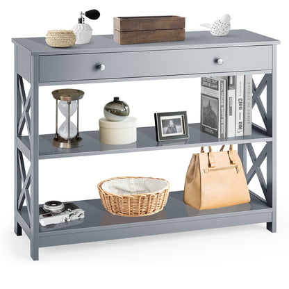 Console Table 3-Tier with Drawer and Storage Shelves, Gray Console Tables   at Gallery Canada