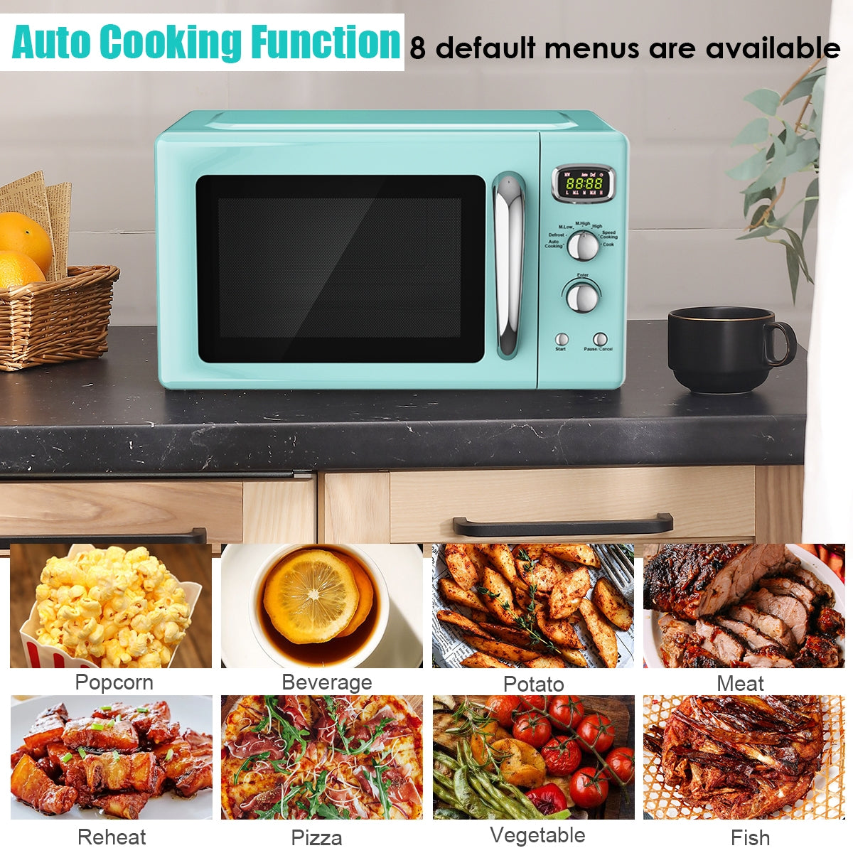 0.9 Cu.ft Retro Countertop Compact Microwave Oven, Green Toaster Ovens at Gallery Canada