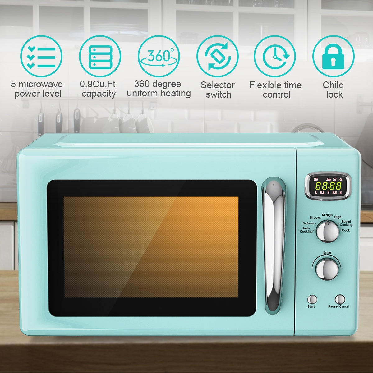 0.9 Cu.ft Retro Countertop Compact Microwave Oven, Green Toaster Ovens at Gallery Canada