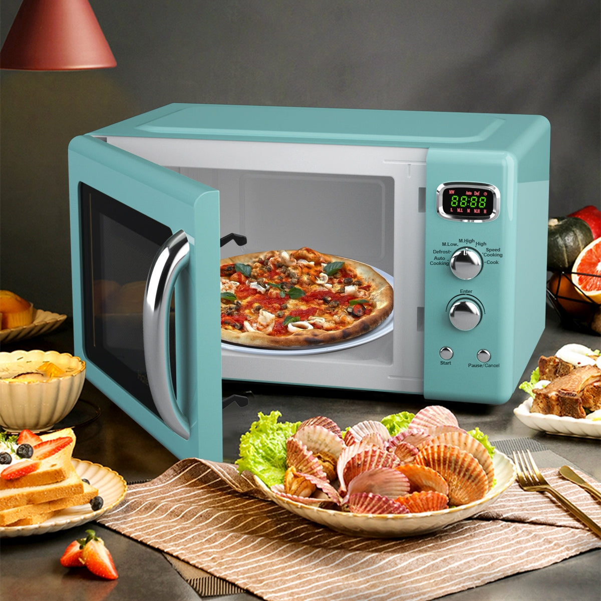 0.9 Cu.ft Retro Countertop Compact Microwave Oven, Green Toaster Ovens at Gallery Canada
