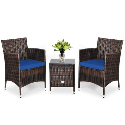 3 Pcs Patio Furniture Set Outdoor Wicker Rattan Set, Navy Patio Conversation Sets   at Gallery Canada