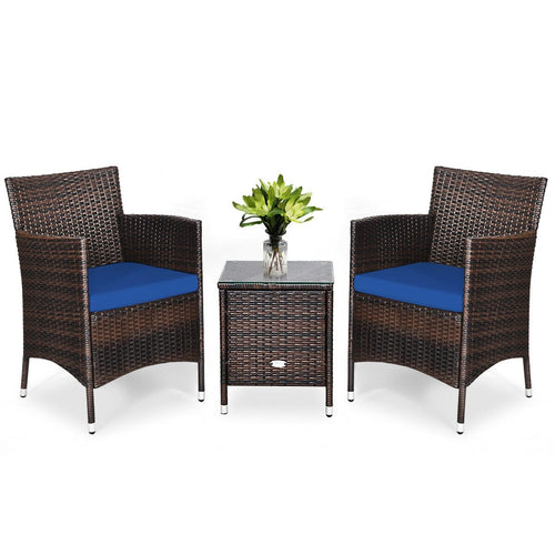 3 Pcs Patio Furniture Set Outdoor Wicker Rattan Set, Navy