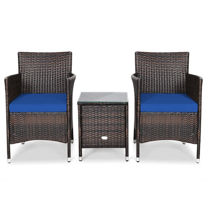 3 Pcs Patio Furniture Set Outdoor Wicker Rattan Set, Navy Patio Conversation Sets   at Gallery Canada