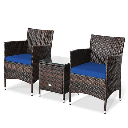 3 Pcs Patio Furniture Set Outdoor Wicker Rattan Set, Navy Patio Conversation Sets   at Gallery Canada