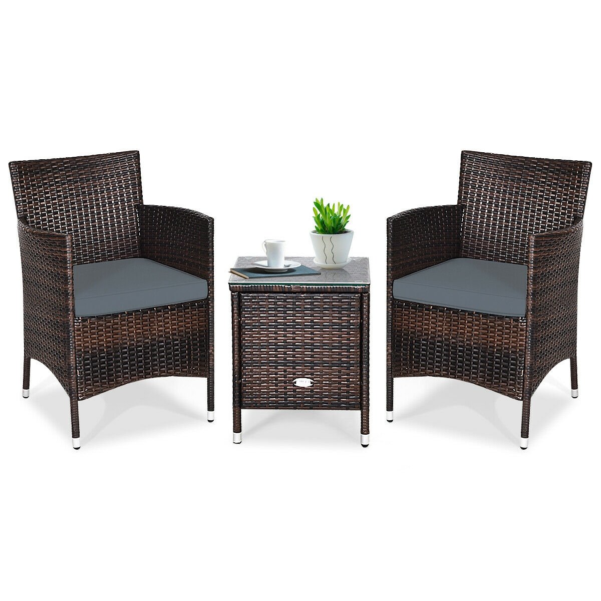 3 Pieces Patio Furniture Set Outdoor Wicker Rattan Set, Gray Patio Conversation Sets   at Gallery Canada