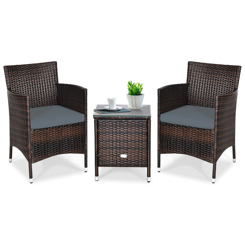 3 Pieces Patio Furniture Set Outdoor Wicker Rattan Set, Gray