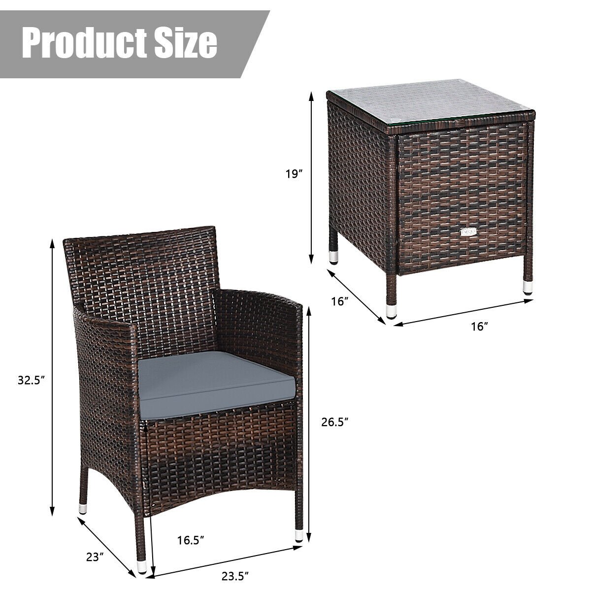 3 Pieces Patio Furniture Set Outdoor Wicker Rattan Set, Gray Patio Conversation Sets   at Gallery Canada